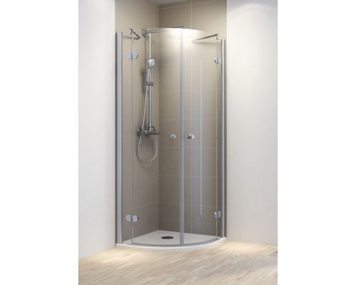 Douche quart de cercle 4 éléments Schulte MasterClass R550 80x80 cm verre transparent couleur du profilé chrome charnière demi-cercle