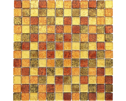 Glasmosaik CM 4AL14 30x30 cm mix braun/gold/orange Mosaikfliese mit quadratischen, strukturierten Elementen