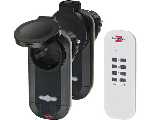 Set interrupteur télécommandé Comfort Line 2 pièces IP44 noir Brennenstuhl 1507030 Deux prises de courant pour l''extérieur avec télécommande