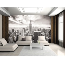 Salon avec papier peint photo Skyline de New York en noir et blanc