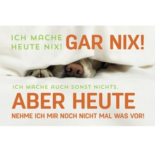 Illustration eines Hundes, der unter einer Decke liegt mit dem Text Ich mache heute gar nichts