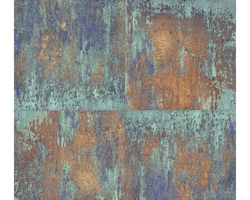 Vliestapete 36118-1 Neue Bude 2.0 Metall-Optik blau braun Detailaufnahme einer verrosteten Metalloberfläche