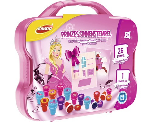 Joustra Set de tampons Princesses dans une valise avec 26 tampons et un bloc de tampons