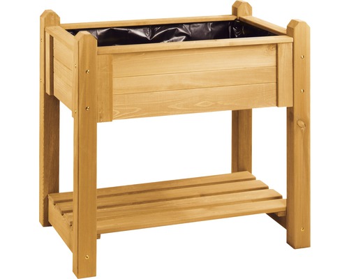 Jardinière sur pieds en bois avec étagère