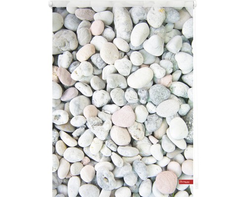 Store enrouleur avec motif de galets pour fenêtres