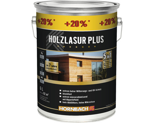 Lasure pour bois HORNBACH Plus teck 6 l Lasure à bois Plus, boîte de six litres pour la protection du bois