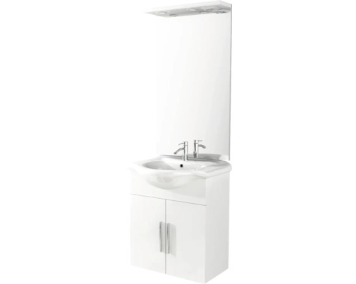 Meuble-lavabo blanc avec miroir et meuble bas pour la salle de bain