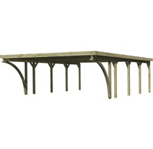 Holzcarport mit Flachdach und mehreren Stützpfeilern