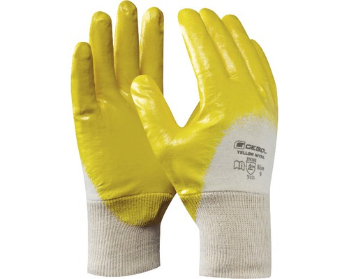 Gants de travail en nitrile GEBOL jaune/blanc, taille 9