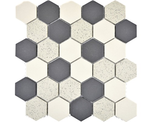 Keramikmosaik CU HX210M 27,1x28,1 cm creme/schwarz Mosaikfliese mit sechseckigen Elementen in unterschiedlichen Designs