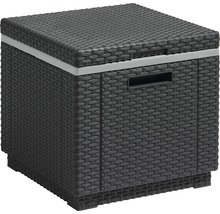 Gartenbox aus Kunststoff in Rattanoptik mit Tragegriffen und Deckel