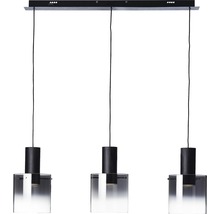 Suspension avec trois abat-jour en verre et métal