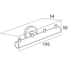 Technische Zeichnung eines Wandhalters mit den Maßen 195 x 54 x 50 Millimeter