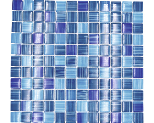 Mosaïques de verre XCM 8285, bleu-blanc, 30,5 x 32,5 cm Mosaïque avec carreaux de verre carrés