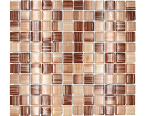 Mosaïques de verre XCM 8290, beige-marron, 30,5 x 32,5 cm Mosaïque avec des éléments carrés dans différentes nuances de brun