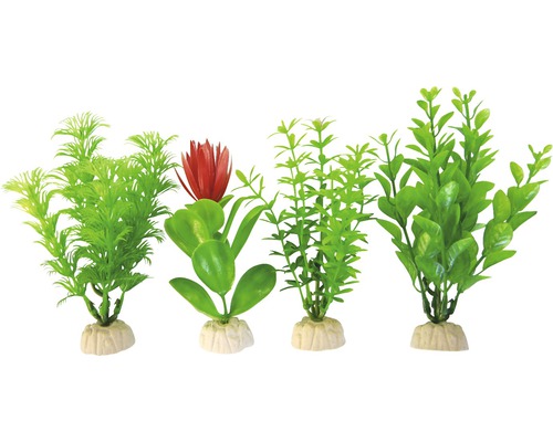 Plantes aquatiques en plastique standards, petit format 19 cm, 4 pièces, vert Ensemble de plantes d''aquarium artificielles
