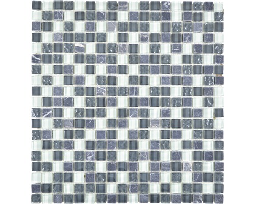 Mosaïques de verre avec pierre naturelle XCM M810, gris-noir, 30,5 x32,5 cm
