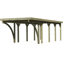 Holzcarport mit Flachdach und mehreren Stützpfeilern