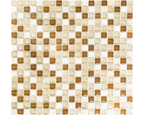 Mosaïques de verre avec pierre naturelle XCM M820, beige-marron, 30,5 x 32,5 cm