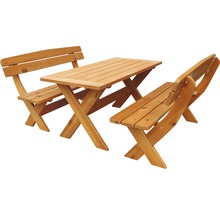 Set de meubles de jardin Bavaria 6 places comprenant : table, 2x bancs en bois brun