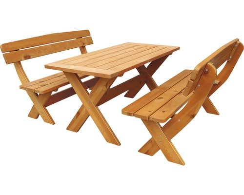 Set de meubles de jardin Bavaria 6 places comprenant : table, 2x bancs en bois brun