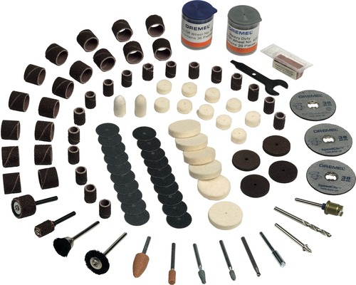 Kit d''accessoires Dremel avec bandes abrasives, disques à polir, disques à tronçonner et diverses fraises
