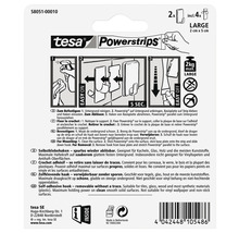 Tesa Powerstrips Packung mit zwei großen selbstklebenden Haken und vier Klebestreifen