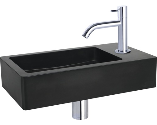 Vasque à poser noire avec robinet pour la salle de bain