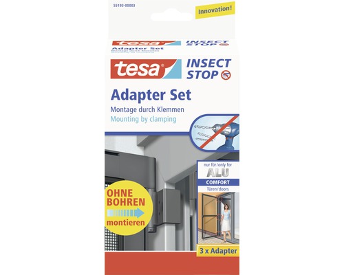 Tesa Insect Stop Adapter Set Verpackung für die Montage von Insektenschutzgittern ohne Bohren