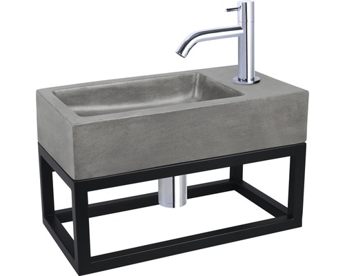 Vasque avec vasque en béton, robinet et cadre métallique noir