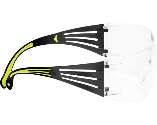 Schutzbrille mit klaren Gläsern und schwarzem Rahmen