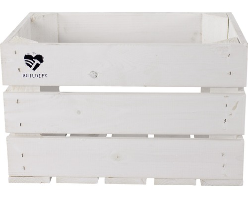 Weisse Holzkiste mit Buildify Logo
