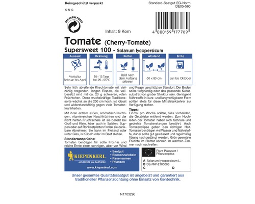 Cherrytomaten Samen Supersweet 100