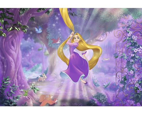 Papier peint panoramique papier 8-451 Disney Edition 4 Raiponce 8 pces 368 x 254 cm Illustration de Raiponce se balançant à ses longs cheveux dans une forêt