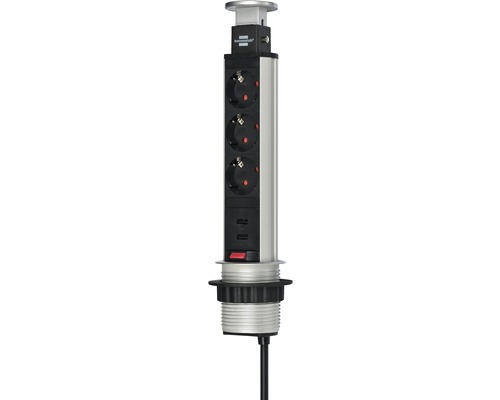 Brennenstuhl Steckdosenleiste versenkbar 3-fach mit USB Tower Power Charger 3G1,5 silber 2 m