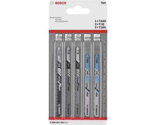 Set de lames de scie sauteuse Bosch (1xT44D 2xT1B 2xT18A) 5 pces