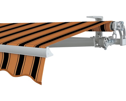 SOLUNA Gelenkarmmarkise Concept 4x2 Stoff Dessin 6363 Gestell Silber E6EV1 eloxiert Antrieb rechts inkl. Kurbel