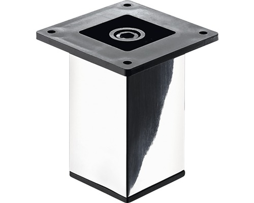 Pied de meuble design Arytano carré, chromé,50x50x100 mm, capacité de charge 50 kg Pied de meuble en métal avec plaque de montage