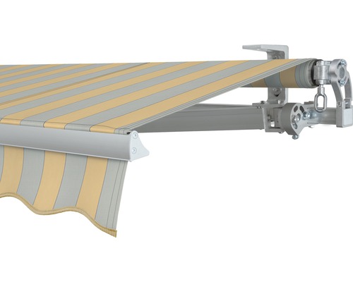 SOLUNA Gelenkarmmarkise Concept 3,5x2,5 Stoff Dessin 6676 Gestell Silber E6EV1 eloxiert Antrieb rechts inkl. Kurbel