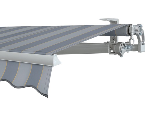 SOLUNA Gelenkarmmarkise Concept 4x2 Stoff Dessin 7109 Gestell Silber E6EV1 eloxiert Antrieb rechts inkl. Kurbel