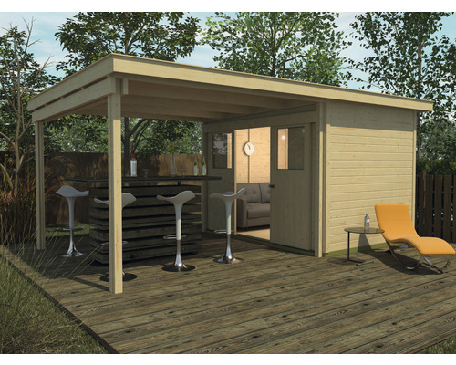 Abri de jardin weka cabane Lounge 1 300 cm Lounge avec plancher 504x295 cm naturel-0