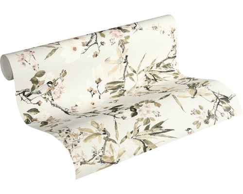 Rouleau de papier peint avec motif floral et oiseaux