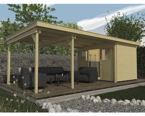 Abri de jardin weka Lounge-Haus 1 450 cm Lounge avec plancher 676 x 336 cm naturel Abri de jardin weka Lounge-Haus 1 450 cm Lounge avec plancher 676 x 336 cm naturel