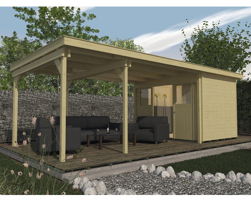 Abri de jardin weka cabane Lounge 1 450 cm Lounge avec plancher 654x295 cm naturel-0