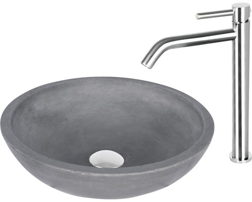 Vasque à poser en pierre avec robinet