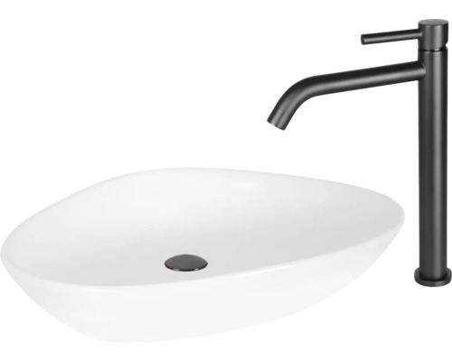 Vasque à poser en céramique avec robinet