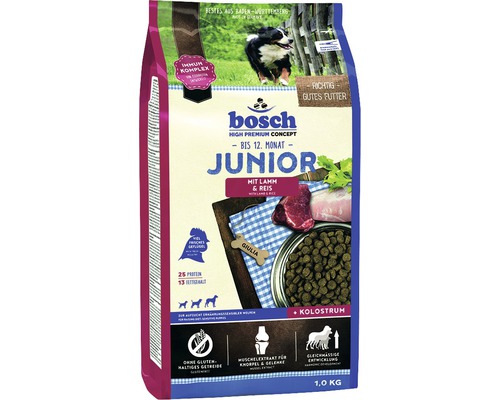 Croquettes pour chiens bosch Junior agneau et riz 1 kg Aliments pour jeunes chiens Bosch High Premium Concept Junior à l''agneau et au riz pour chiens jusqu''à 12 mois, 1 kilogramme