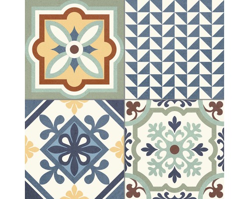 Fliesenmuster mit geometrischen und floralen Designs