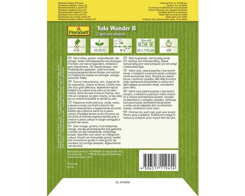 Sachet de graines de poivron Yolo Wonder B