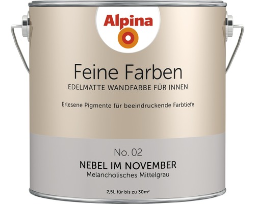 Peinture murale Alpina Feine Farben sans conservateur Brouillard de novembre 2,5 l